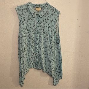 Light Blue Cat Print Blouse